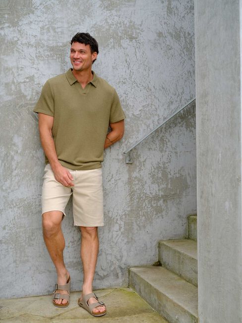 Short Sleeve Jasper Textured Polo, Khaki, hi-res